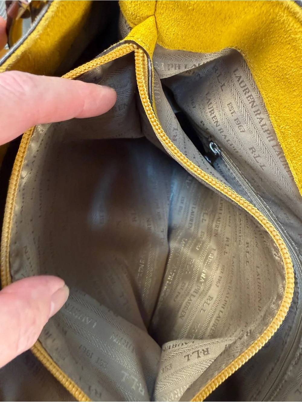 Lauren Ralph Lauren Suede Bucket Hobo Shoulder Bag in Mustard Yellow